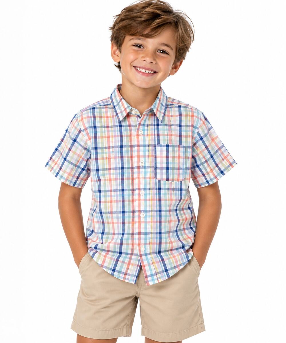 EUC Kids Headquarters Boys Size 6 Multicolor Plaid Short Sleeve Button Shirt